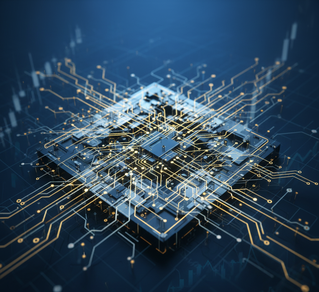 Abstract digital rendering of a trading algorithm's neural network